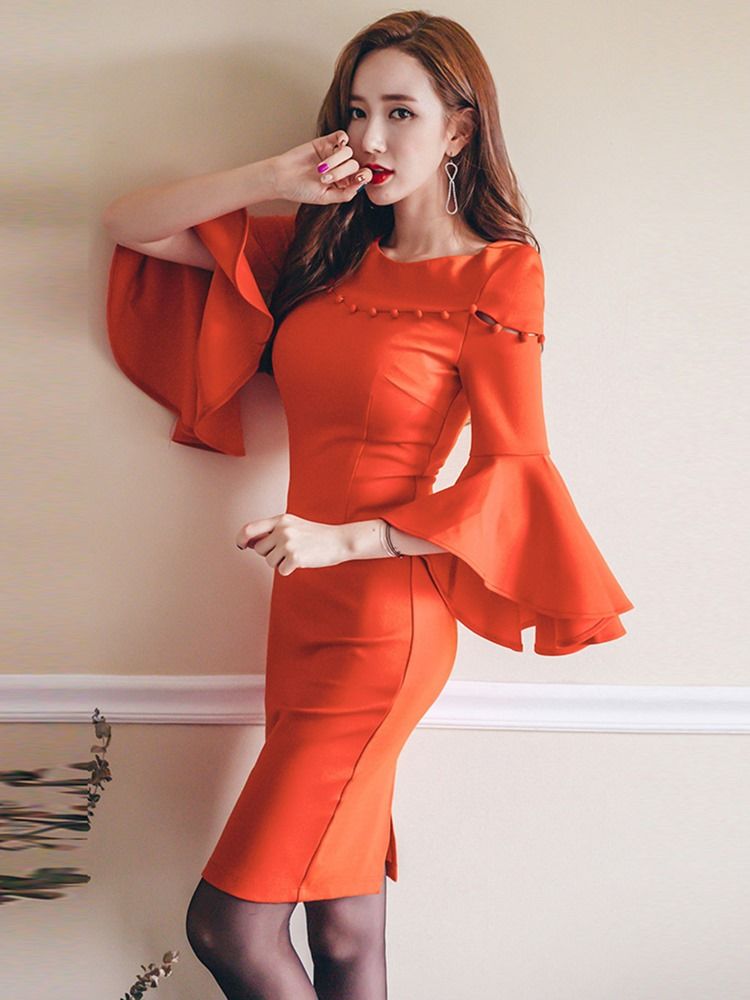 Ruffle Sleeve Patchwork Naisten Bodycon-mekko