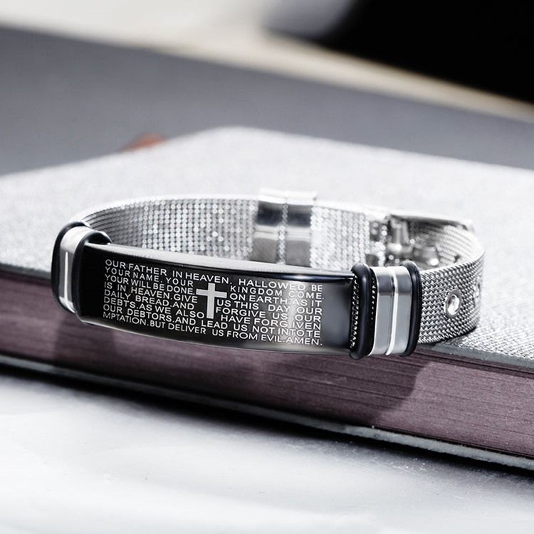 Cross Bible Titanium Steel Miesten Rannekoru