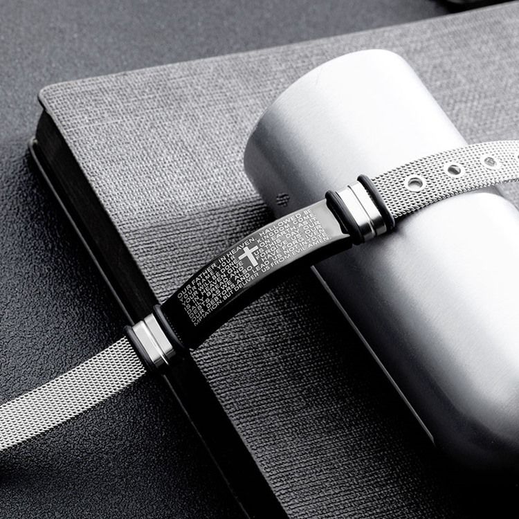 Cross Bible Titanium Steel Miesten Rannekoru
