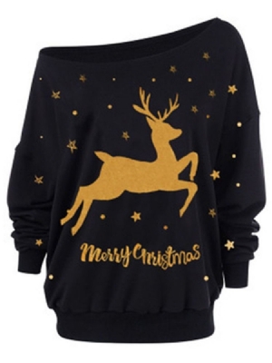 Color Block Print Regular Mid-length Christmas Naisten Huppari