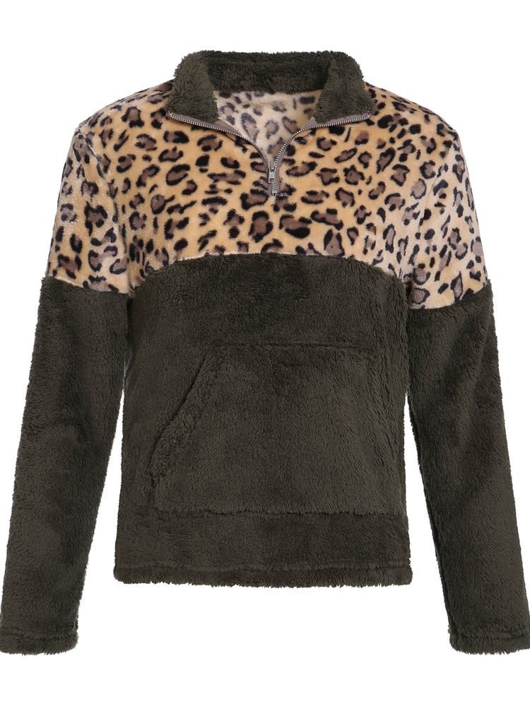 Color Block Zipper Long Sleeve Collar Naisten Huppari