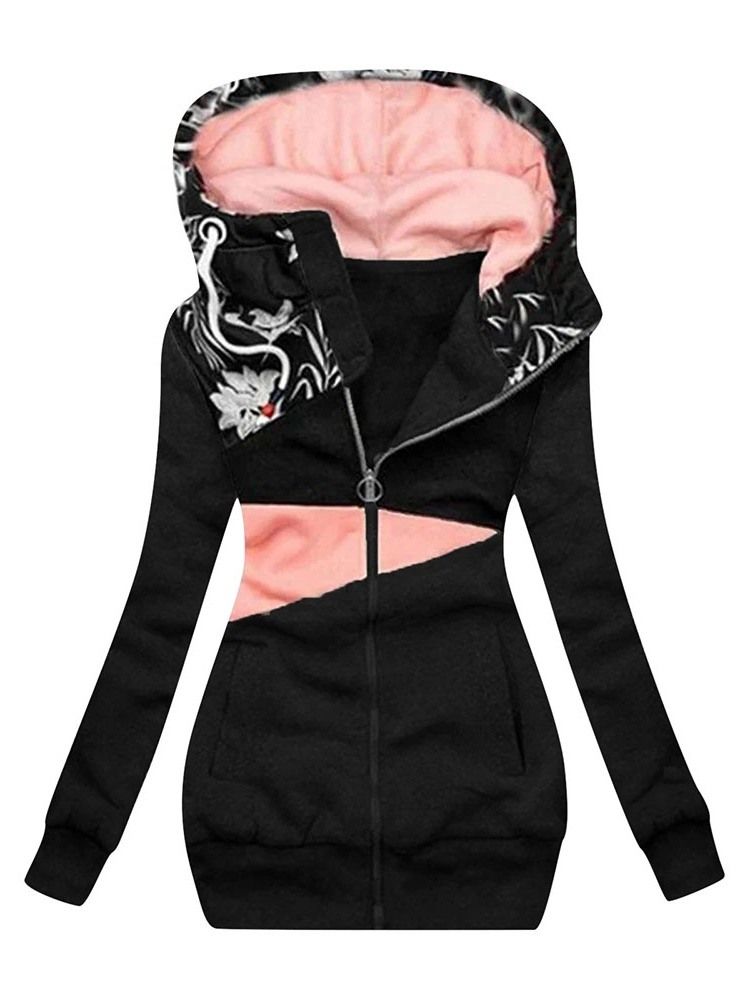 Floral Regular Zipper Fall Long Sleeve Naisten Huppari