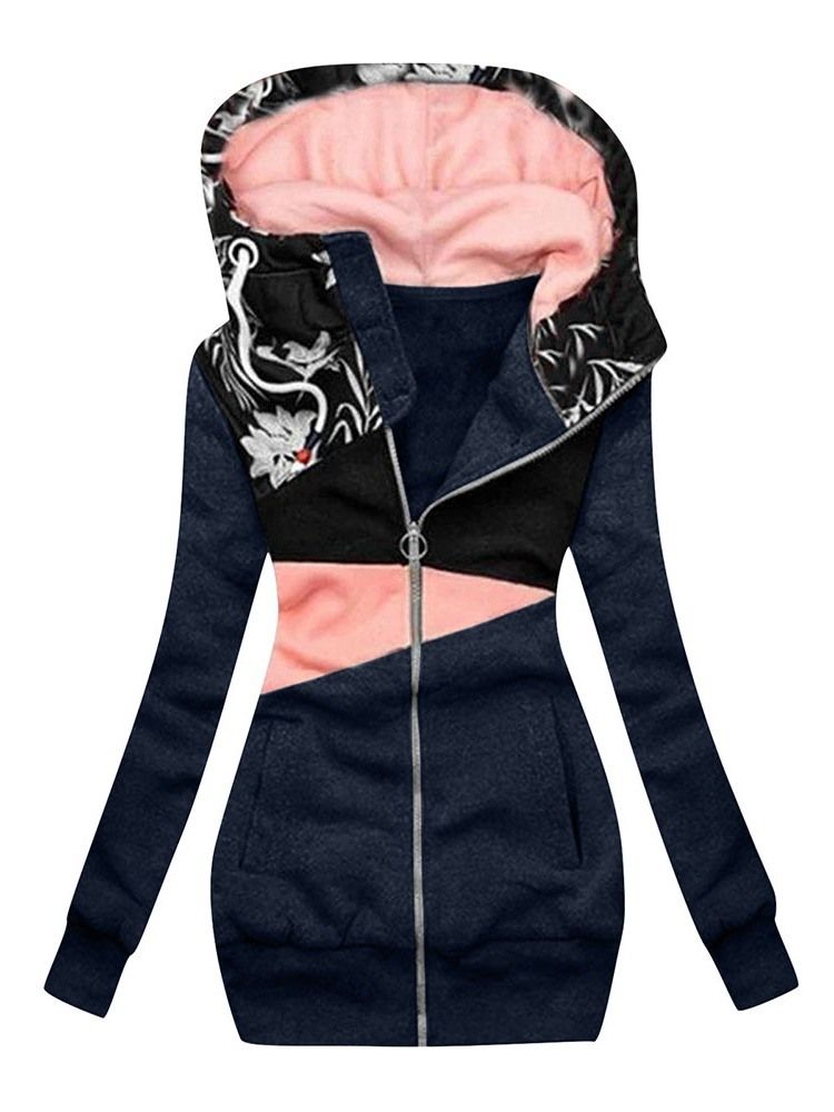 Floral Regular Zipper Fall Long Sleeve Naisten Huppari