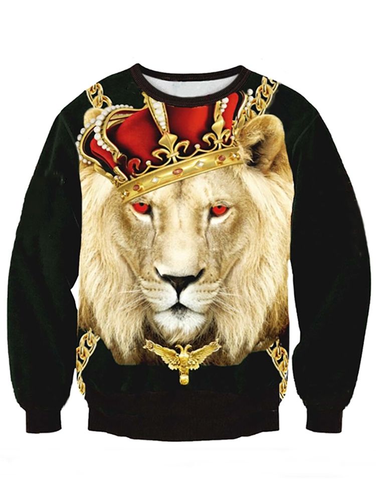 Miesten 3d Lion Digital Print Pullover Loose -hupparit