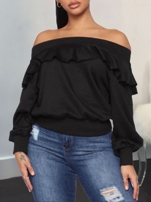 Naisten Yksivärinen Falbala Off Shoulder Fall -huppari