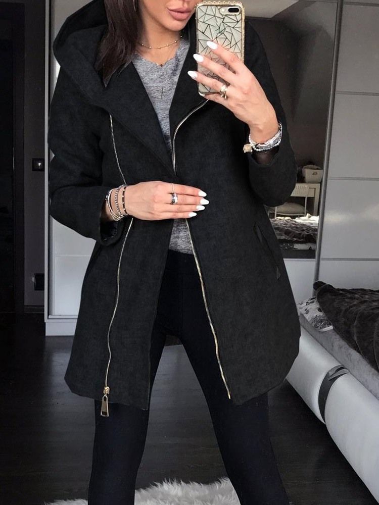 Plain Regular Zipper Long Sleeve Naisten Huppari