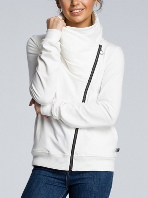 Plain Zipper Patchwork Pitkähihainen Fall -huppari