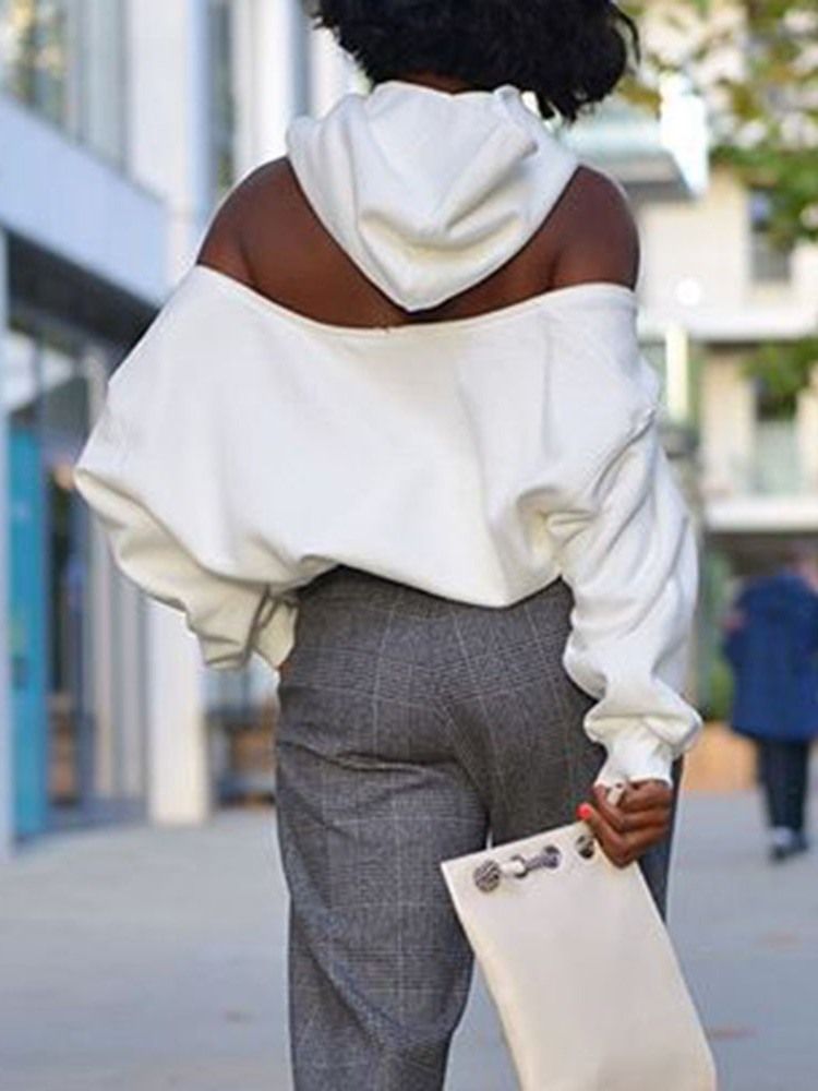 Pocket Plain Standard Short Sleeve Off Shoulder Naisten Huppari