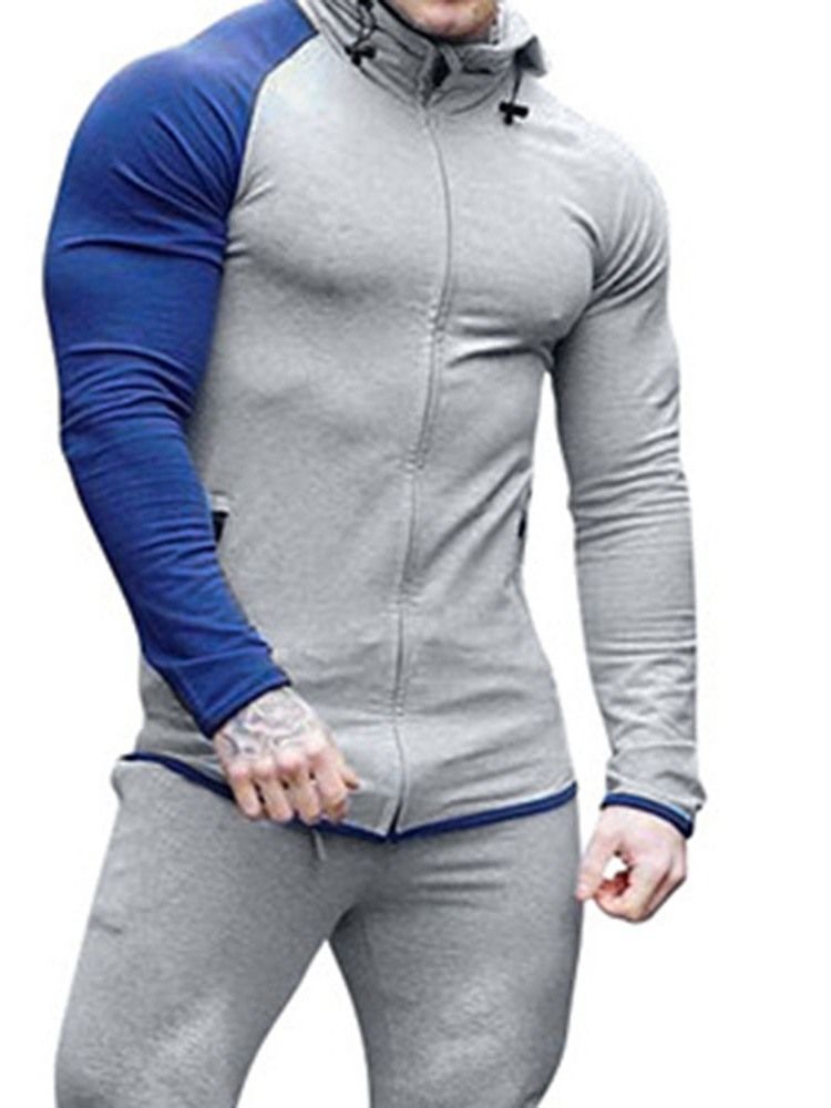 Pocket Pullover Color Block Miesten Ohuet Hupparit