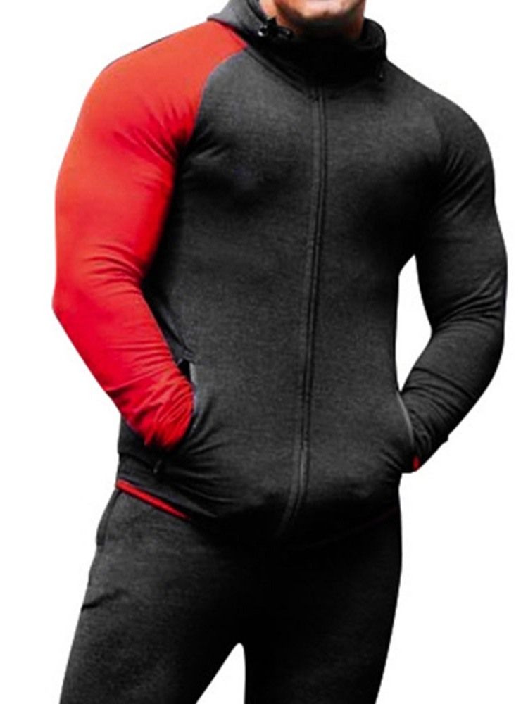 Pocket Pullover Color Block Miesten Ohuet Hupparit