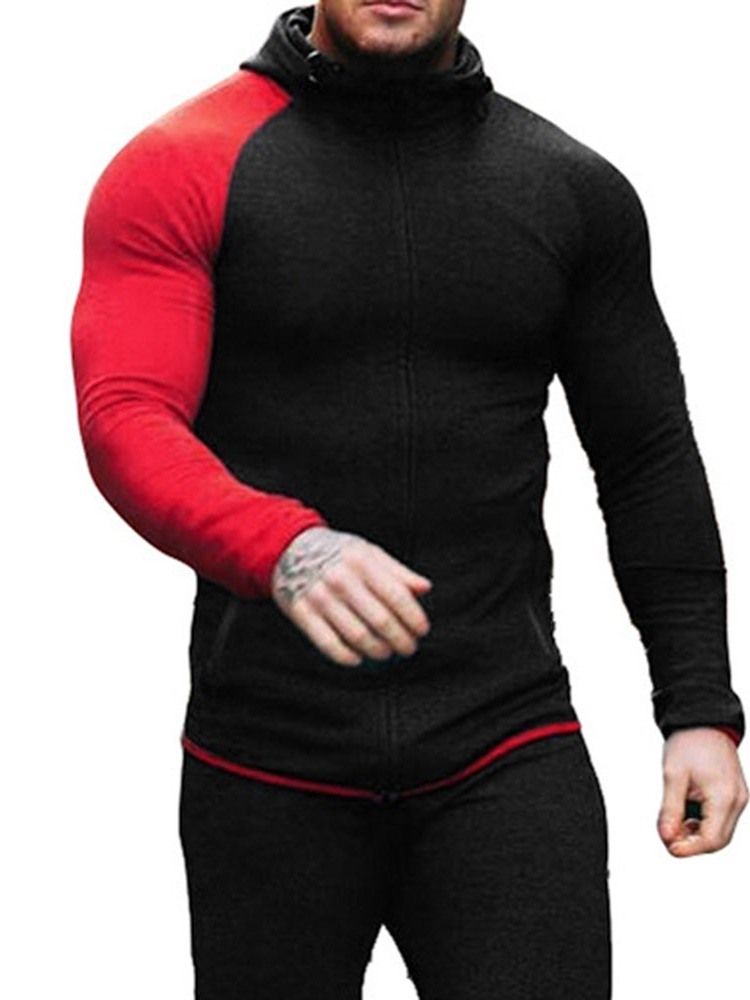 Pocket Pullover Color Block Miesten Ohuet Hupparit