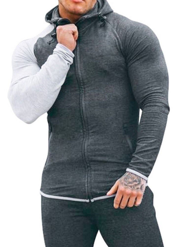 Pocket Pullover Color Block Miesten Ohuet Hupparit