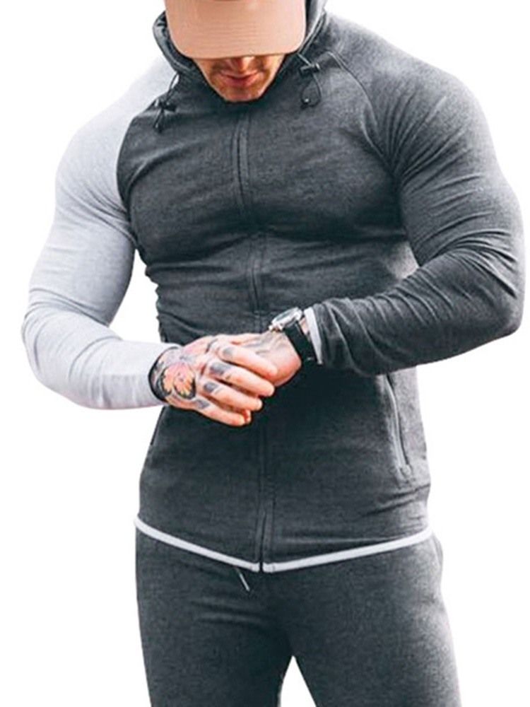 Pocket Pullover Color Block Miesten Ohuet Hupparit