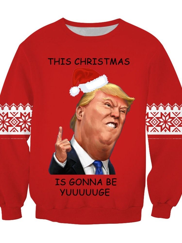 Print Letter Pullover Euroopan Joulu Miesten Hupparit