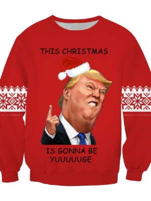 Print Letter Pullover Euroopan Joulu Miesten Hupparit