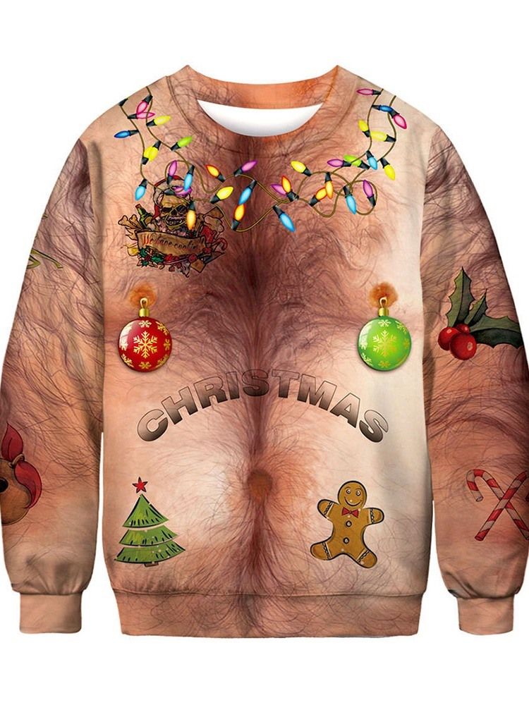 Pullover Print Joulu Sarjakuva Löysä Pyöreäkaulainen Miesten Hupparit