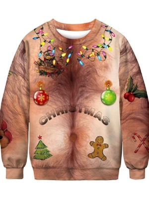 Pullover Print Joulu Sarjakuva Löysä Pyöreäkaulainen Miesten Hupparit