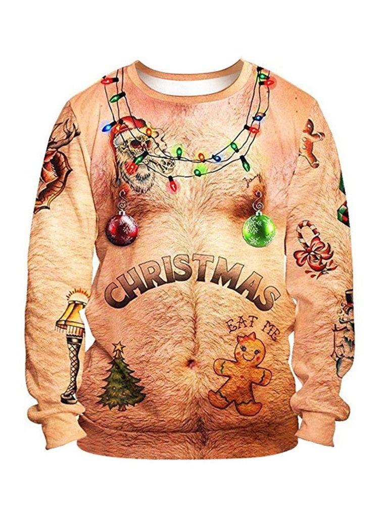 Pullover Print Joulu Sarjakuva Löysä Pyöreäkaulainen Miesten Hupparit