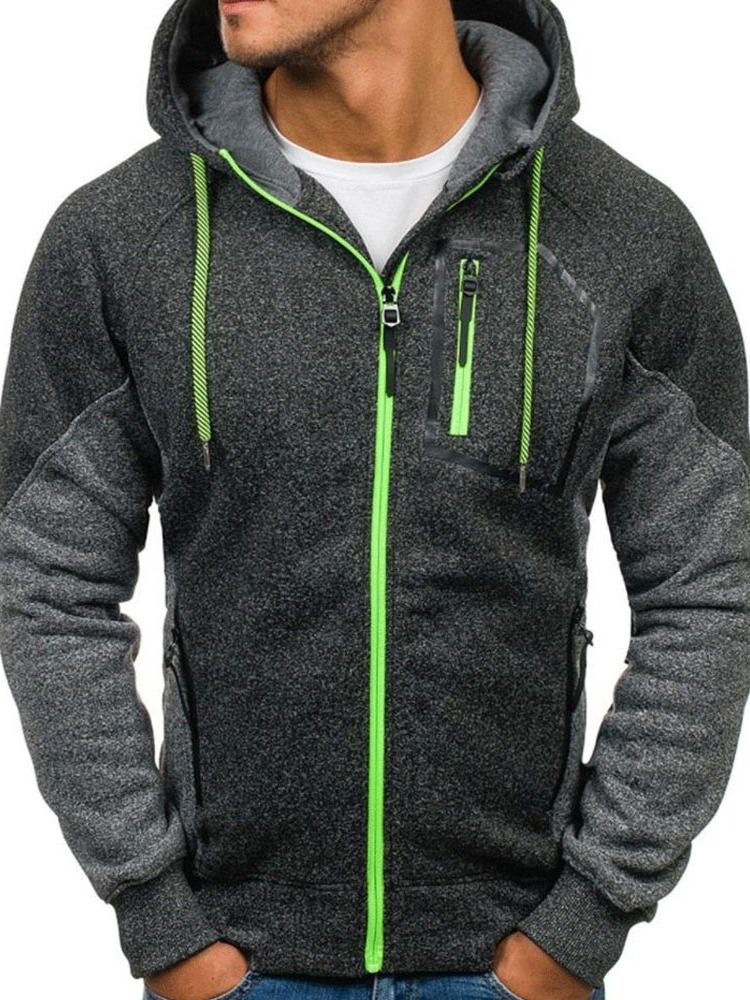 Väri Block Cardigan Keinotekoinen Fleece Löysä Miesten Rento Huppari