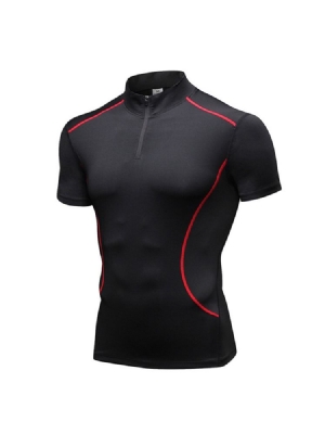Miesten Color Block Zipper Stretch -urheilunopea Kuivuva T-paita
