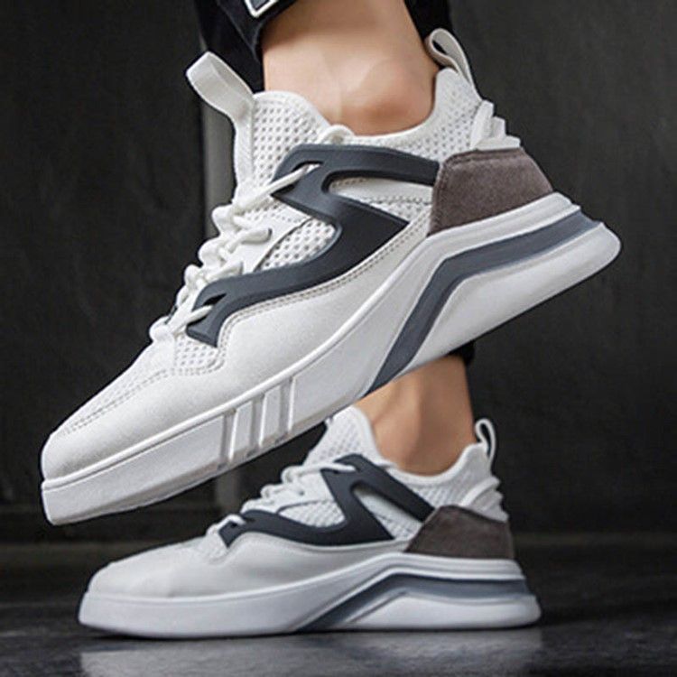 Mesh Color Block Lace-up Round Toe Miesten Juoksukengät