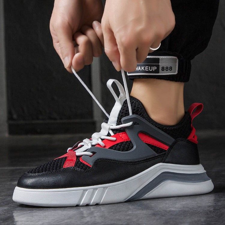 Mesh Color Block Lace-up Round Toe Miesten Juoksukengät