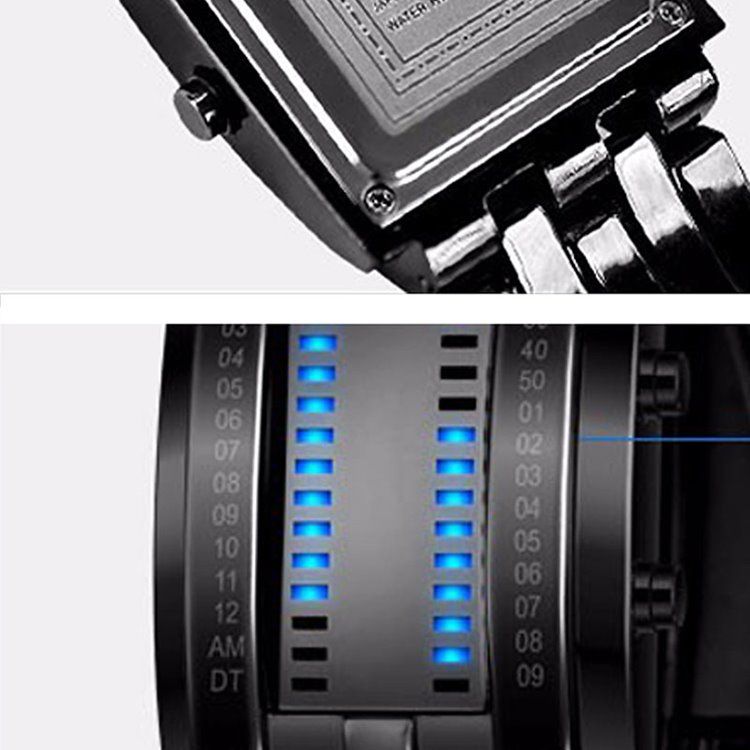 Wolfram Steel Binary Led-miesten Kello
