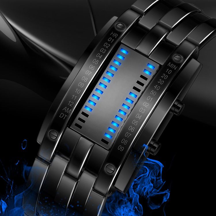 Wolfram Steel Binary Led-miesten Kello