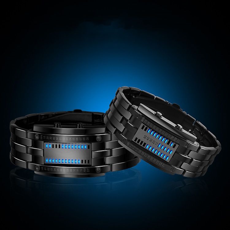 Wolfram Steel Binary Led-miesten Kello
