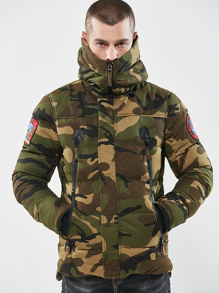 Camouflage Zipper Cotton Casual Slim Miesten Talvitakki