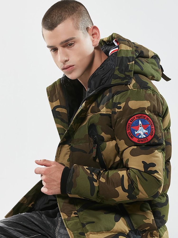 Camouflage Zipper Cotton Casual Slim Miesten Talvitakki