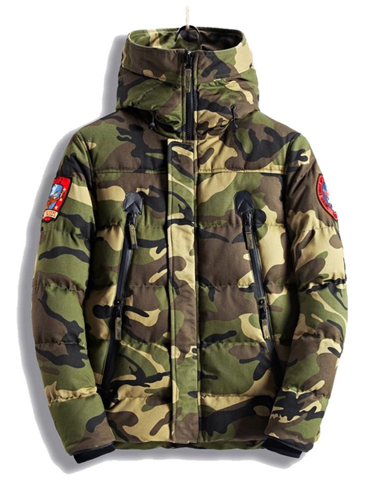 Camouflage Zipper Cotton Casual Slim Miesten Talvitakki