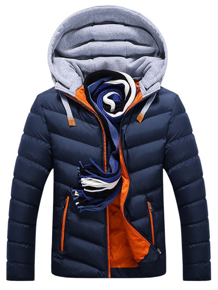 Hupullinen Värilohko Casual Slim Miesten Untuvatakki