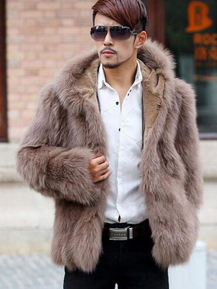 Plain Fur Hooded Thicken Warm Vogue -talvitakki