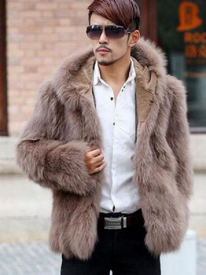 Plain Fur Hooded Thicken Warm Vogue -talvitakki