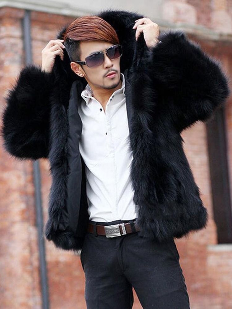 Plain Fur Hooded Thicken Warm Vogue -talvitakki