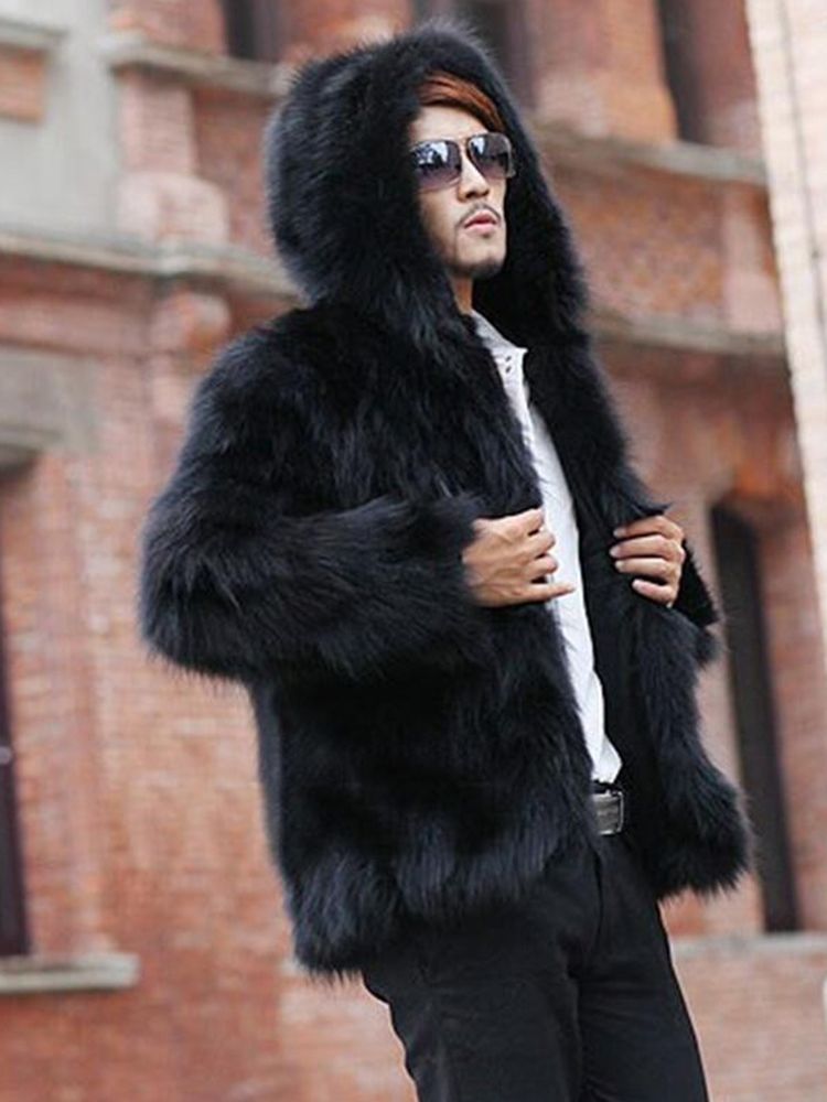 Plain Fur Hooded Thicken Warm Vogue -talvitakki