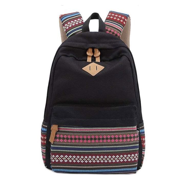 Canvas Floral Zipper Naisten Reppu