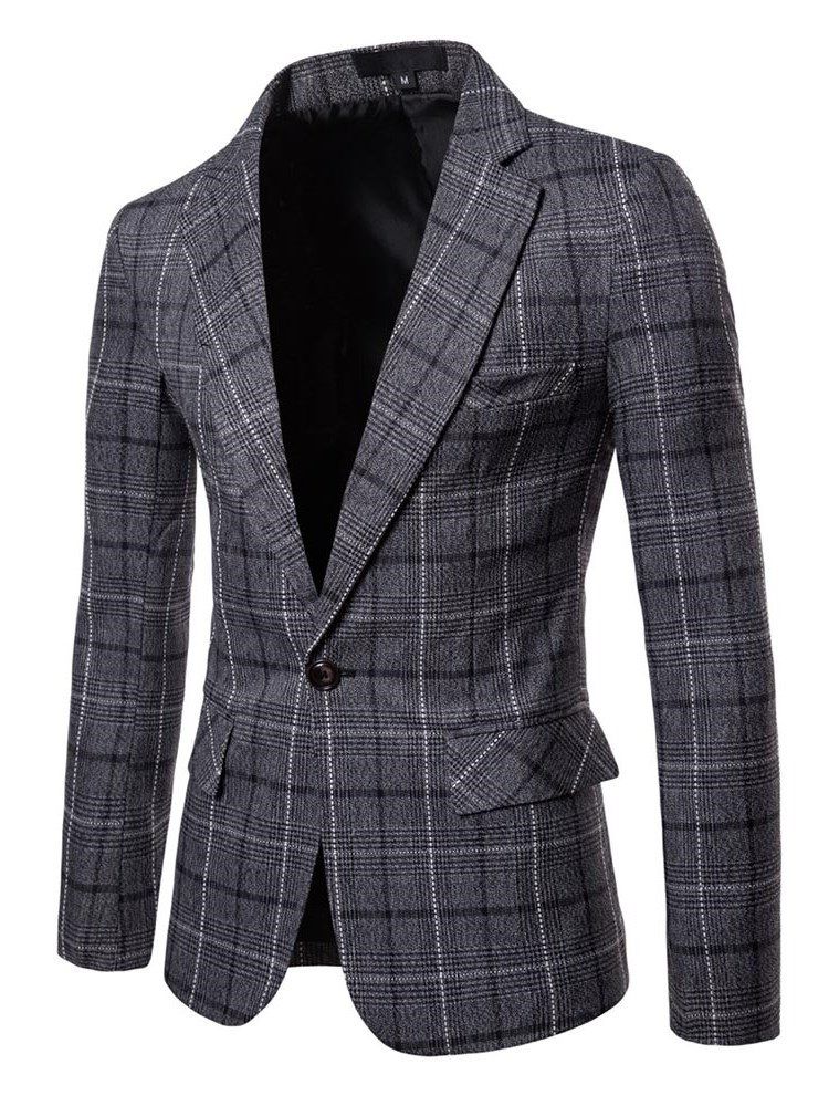 Ericdres Plaid Yhden Napin Suora Miesten Rento Bleiseri