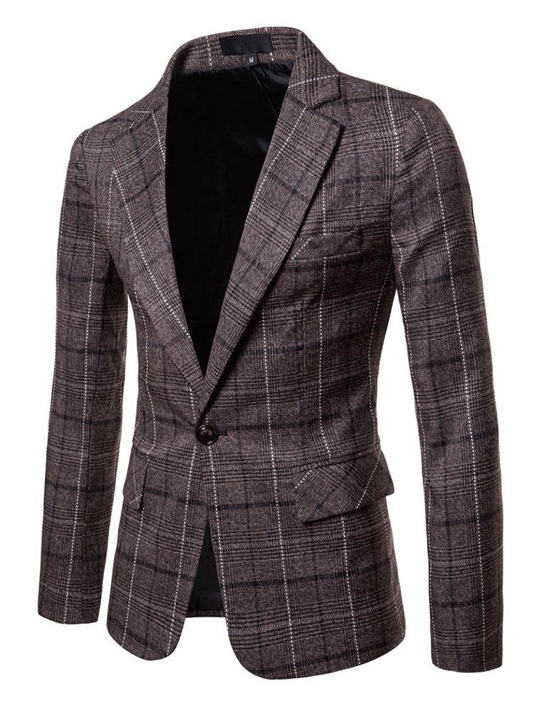 Ericdres Plaid Yhden Napin Suora Miesten Rento Bleiseri