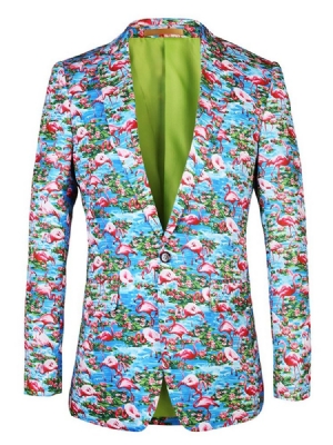 Flamingo-painettu Värilohko Ohut Miesten Bleiseri