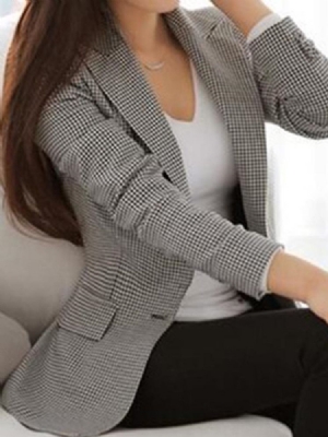 Houndstooth Blazer Naisten Ohut Houndstooth One Button Naisten Bleiseri