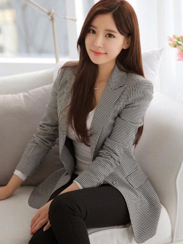 Houndstooth Blazer Naisten Ohut Houndstooth One Button Naisten Bleiseri