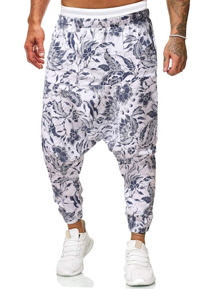 Baggy Pants Print Floral Mid Waist Miesten Rento Housut