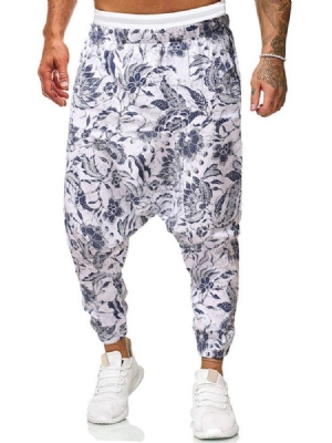Baggy Pants Print Floral Mid Waist Miesten Rento Housut