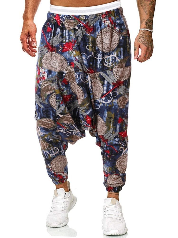 Baggy Pants Print Floral Mid Waist Miesten Rento Housut