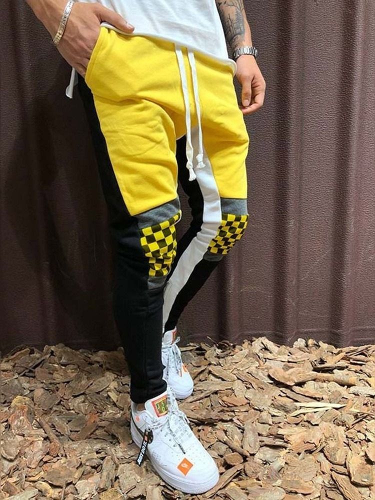Colour Block Lace-up European Mid Waist Miesten Rento Housut