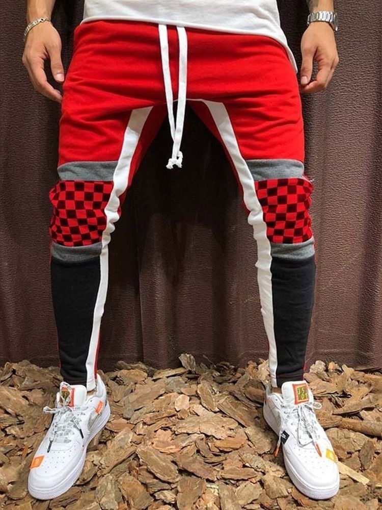 Colour Block Lace-up European Mid Waist Miesten Rento Housut