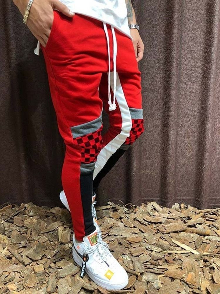 Colour Block Lace-up European Mid Waist Miesten Rento Housut