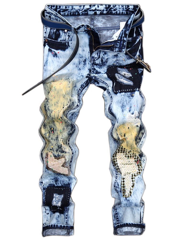 Denim Ainutlaatuiset Patch Suorat Casual Miesten Housut